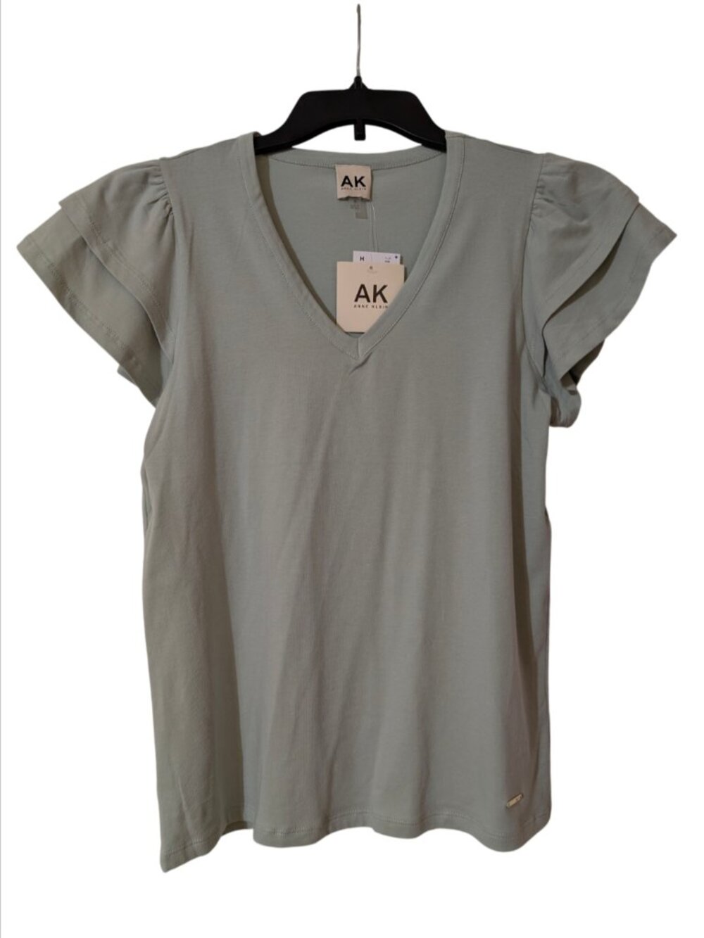 Anne Klein Light Sage V-Neck Ruffle Sleeve Tee